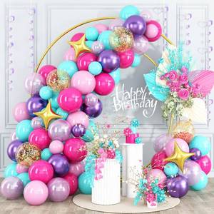 lot 14391 image: HILAVO Pink Purple Blue Balloon Arch Kit Teal Hot Pink Metallic Purple Party Latex Balloon Garland with Confetti and Star Foil Balloons for Girls Princess Birthday Baby Shower Neon Party Decorations