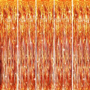 lot 19530 image: GOER 3.2 ft x 8.2 ft Metallic Tinsel Foil Fringe Curtains Party Photo Backdrop Party Streamers for Birthday,Graduation,New Year Eve Decorations Wedding Decor (5 Packs,Orange)