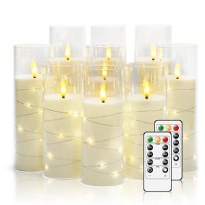 lot 19556 image: Nimiko Flickering Flameless LED Candles, 9 Pcs with Embedded Star String, Acrylic LED Pillar Candles with Remote, Suitable for Home Decoration (White)