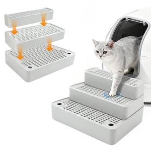 lot 19569 image: Midollarle Adjustable 3 Steps Cat Ramp for Litter Box, Detachable Cat Pedal Step Stool with Filter Function, Triple Layered Cats Litter Trapper, Suitable for Small&Elderly Cats, Non-Slip(Grey)