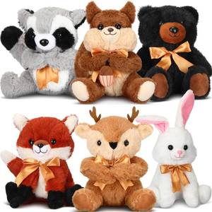 lot 20171 image: Syhood 6 Pcs Large Woodland Stuffed Animals 11.8 Inch Plush Bear Deer Fox Squirrel Rabbit Raccoon Stuffed Woodland Toys Wild Plush Animal for Birthday Gifts Baby Shower Wedding Party Decor