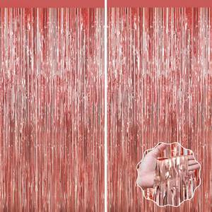 lot 20172 image: Rose Gold Tinsel Backdrop Birthday Decorations, 2Pack Foil Curtains Metallic Photo Backdrop Foil Fringe Curtains, Party Streamers Supplies for Wedding Xmas Graduation Bachelorette Disco Door Decors