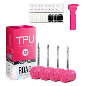 lot 20189 image: CYCLAMI 4-Pack TPU Inner Tubes 700c x18-32c Upgraded Inner Tubes Ultra-Light 30g Bicycle Inner Tube with 45mm Length of Presta Metal Valve for Road Bike Tubes