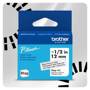 lot 20190 image: Brother Genuine P-Touch Btag BTAG131 Black on Clear Label Tape 12in by 13.1ft (12mm x 4m). (Works Only with Brother PT-N10, PT-N20, PT-N25BT Label Makers)