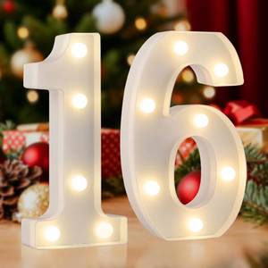 lot 20194 image: SKYPHAROS LED 16 Light Up Numbers, Sweet 16 Party Decorations for Girls Boys, Warm White Small Marquee Number Light 16 Sign for 16th Birthday Gifts, Anniversary, Home Decor