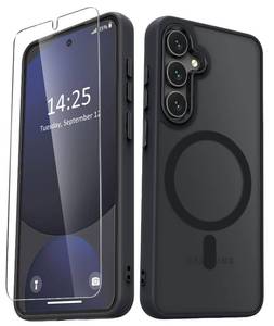 lot 20197 image: YENAPOON for Samsung Galaxy S24 FE Case, Matte Magnetic Phone Case with 1 Screen Protector, Support for Magsafe, Translucent Frosted Slim Shockproof Protective Cover for Samsung Galaxy S24 FE, Black