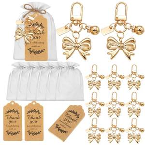 lot 20201 image: Ecation 20 Set Pearl Bow Keychain Party Favor Set Bow Purse Charm Present for Guest Baptism Bridal Shower Valentine Wedding(Gold)
