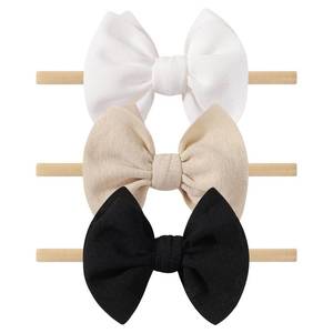 lot 20205 image: yoyokid 3PCS 4 Baby Girls Bow Headband, Elastic Nylon Hairbands Soft Baby Hairbands with Bows Hair Accessories for Newborn Infant Toddler, Beige Black White