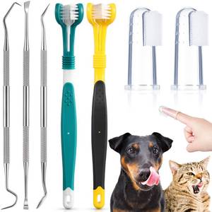 lot 20207 image: CHENGU 7 Count Dog Teeth Cleaning Kit Includes Tooth Scaler and Tarter Remover Scraper 3 Head Pet Toothbrush and Dog Finger Toothbrush Plaque Remover Tools(Classic Style,Black Yellow and Dark Green)
