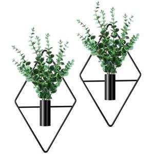 lot 20219 image: Canlierr 2 Pieces Wall Decor Hanging Planters with Artificial Plants Metal Hanging Vase Indoor Plants Holder Modern Boho Wall Art for Bathroom Bedroom Living Room Decor(Black,Eucalyptus)