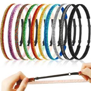 lot 20235 image: 10 Pcs Glitter Non Slip Running Headbands Elastic Girls Sports Velvet Sparkly Fabric Stretchy Shiny Headbands Pack Workout Fashion Hair Accessories for Teen Girl Women Party Favors(0.4 Inches 1 cm)