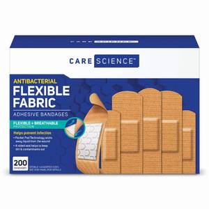 lot 20255 image: Care Science Fabric Adhesive Bandages, 200 ct Bulk Assorted Sizes  Flexible  Breathable Protection for First Aid and Wound Care (Open Box, May Be Missing Pieces)