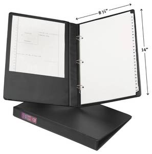 lot 20279 image: Avery Legal-Size Durable 3 Ring Binder, 1 Round Rings, Holds 8-12 x 14 Paper, Black, 175 Sheet Capacity, 1.4 Wide Spine, 2 Pockets, Ideal for Document Protection & Organizing Reports (06400)
