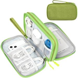 lot 20292 image: FYY Electronic Organizer, Travel Cable Organizer Bag Pouch Electronic Accessories Carry Case Portable Waterproof Double Layers Storage Bag for Cable, Cord, Charger, Phone, Earphone, Medium Size Green