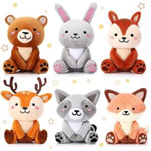 lot 20294 image: Aoriher 6 Pcs Mini Woodland Animals Stuffed Gift 4 Inch Cute Bear Rabbit Squirrel Raccoon Stuffed Keychain for Shower Birthday Party Centerpiece Decor(Regular Style)