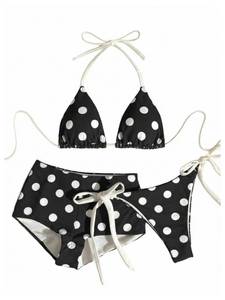 lot 20308 image: Verdusa Womens 3 Piece Swimsuits Gingham Halter Boyshort Bikini Set Boho Beach Outfits with Boyshorts Polka Black Small