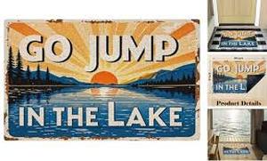 lot 2064 image: Colorful outdoor mat that says go jump in the lake