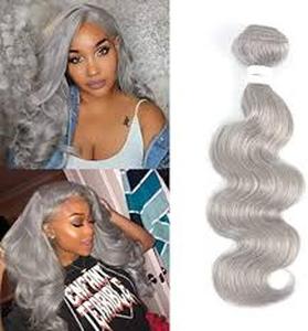 lot 6132 image: Grey Body Wave Human Hair Bundles (10inch 1PC) Silver 10A Human Hair Weave Bundles Brazilian Remy 100% Human Hair Weft Extensions