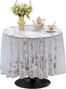 lot 10143 image: Jayla White Lace Round Tablecloth 72 Inches Phoenix Tail Patterno