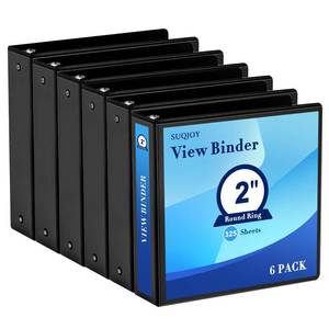 lot 1910 image: 2 Inch 3-Ring Binder, 2 Round Ring Binder with 2 Inside Pockets, 6 Pack Black Binders, Clear View Cover, Holds Up to 450 Sheets 8.5 x 11 Paper��Study Binders for OfficeHomeBack to School