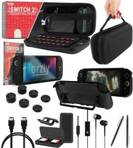 lot 1921 image: Orzly Switch 2 Accessories Bundle Carry Case & Screen Protector for Nintendo Switch 2 (2025) Console, TravelCase, Screen Protection, Grip Case, USB-C Cable, Games Holder, Headphones, Thumbgrips
