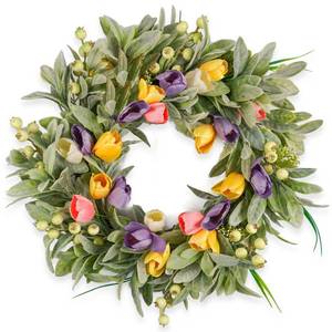 lot 1924 image: HomeKaren Tulip Spring Wreaths for Front Door 22 Inch, All Season Floral Wreath for Outdoor Indoor Flower, Easter Door Wreath for Spring Summer Easter Home Decor