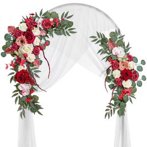 lot 1927 image: Lisuun Wedding Arch Flowers, Artificial Flowers for Decoration, 2pcs Flower Swag and 1 pcs Semi-Sheer Chiffon Table Runner Swag for Beautiful Dream Wedding Ceremony Floral Decor - Pack of 3