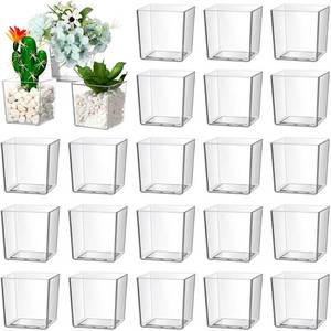 lot 1929 image: Tioncy 3 x 3 24 Pcs Cube Clear Flower Vase Acrylic Flower Vase Square Acrylic Container Cube Decorative Centerpiece for Plant Home Office Floral Decor