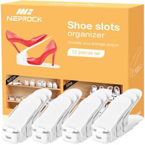lot 1931 image: Neprock Shoes Slots Organizer for Closet, Shoe Rack Organizador De Zapatos for Closet Organization, Shoe Slots Organizer Shoe Storage Shoe Holder Space Saver for Entryway(12 Pack)(White)