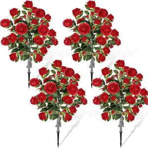 lot 1938 image: Lunmon 4 Pack 36 Artificial Camellia Flower Tree 3ft Outdoor Fake Flower Plant with Spike UV Resistant Faux Floral Blooming Bush for Front Door Porch Garden Indoor Patio Decor(Red)