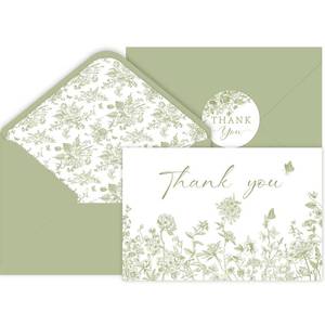 lot 1944 image: SMUAENSS 24 Pack Sage Green Floral Thank You Cards With Envelopes Stickers, Wedding Floral Thank You Card Greenery Bridal Shower Birthday Supplies