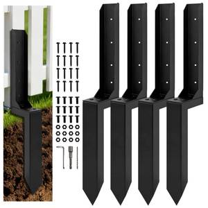 lot 1950 image: Heavy Duty Fence Post Anchor, Thickened Fence Post Repair Kit, Ground Stakes for Repair Tilted, Broken Wood Posts Support (4-Pack Black)