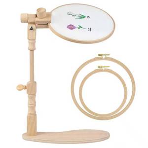 lot 1963 image: Airo Beech Wood Embroidery Hoop Stand, with 2 Pcs 6 8 Embroidery Hoops, Rotatable, Tool-Free Installation, for Cross Stitch , Embroidery, Sewing Needlework
