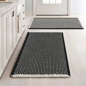 lot 1966 image: MIULEE Set of 2 Waffle Bathroom Rugs, Boho Bath Rugs Non Slip Washable, Super Absorbent Bath Mats, Ultra Soft Rubber Backed Shower Mats for Bathroom Floor, Tub and Shower, Black & Cream, 18x30 Inch
