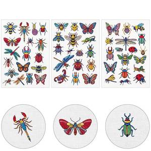 lot 2214 image: 3 Sheets Insect Patterns Stick and Stitch Water Soluble Stabilizer for Embroidery, Embroidery Stencils Wash Away, Inset Embroider Patterns for Jean Bag Tshirt, Hand Sewing DIY Crafts