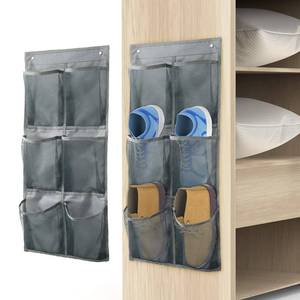 lot 2216 image: Yocice Wall Mounted Shoes Rack 2PackCan Store 6Pairs of Sneakers,with Sticky Hanging Mounts, Shoes Holder Storage Organizer Shelf,Door Shoe Hangers (SM06-Gray-2)