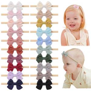 lot 2231 image: jollybows 20pcs Baby Girl Bow Headbands Newborn Nylon Hairband 2 Neutral Linen Infant Hair Bows