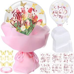 lot 2272 image: WinnerWhy 95 Pcs Mothers Day Bobo Balloon Set with 10 Pcs 30 Inch Clear Bobo Balloon 12 Happy Mothers Day Bobo Balloon Sticker 72 Gold Butterfly Decor for Stuffing DIY Mom Gift Party Supply