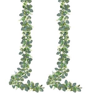 lot 2298 image: Sggvecsy 2 Pack Artificial Eucalyptus Garland Eucalyptus Leaves Vines Greenery Garland Faux Silver Dollar Eucalyptus Leaves for Table Party Wedding Indoor Outdoor Home Mantle Wall Decor