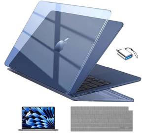 lot 2306 image: EooCoo Compatible with MacBook Air 13 inch Case M5 2026-2022 M4 M3 M2 Model A3449 A3240 A3113 A2681, Mac Air 13.6 inch Hard Shell & Keyboard Cover & Screen Film & Type-C, Crystal Midnight