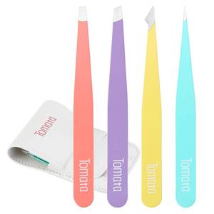 lot 2328 image: Tomata Tweezers for Eyebrows, Slant Tip and Pointed Eyebrow Tweezer Set Great Precision for Eyebrows Facial Hair, Ingrown Hair, Splinter, Blackhead and Tick Remover (4-piece) (Multi-color)
