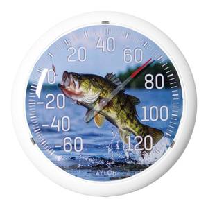 lot 2331 image: Taylor Jumping Fish Indoor Outdoor Dial Thermometer, Wireless Thermometer with Easy to Read Large Numbers for Patio, Pool, Garden or Garage, and Indoor Areas, 13.25-inch, Blue