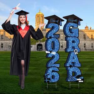 lot 2338 image: Vivantia 38 Inch Extra Large 2026 Graduation Yard Sign Blue and Black Graduation Decorations Class of 2026 Waterproof Congrats Grad Garden Lawn Decor with Stakes for College School Grad Ceremony Party
