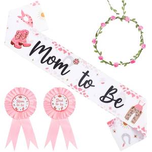 lot 2341 image: Serencatcher Cowgirl Baby shower Sash and Pins Set, Western Baby Shower Decorations Mom Dad To Be Sash Mom Dad To Be Pin Flower Headband for Western Cowgirl Cowboy Gender Reveals Party Pregnancy Props