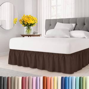 lot 2345 image: Wrap Around Dust Ruffle Bed Skirt - Brown - for King Size Beds with 15 Inch Drop - Easy Fit Elastic Strap - Adjustable Pleated Bedskirt wBrushed Fabric - Wrinkle Free - for Women, Men, Kids & Teens