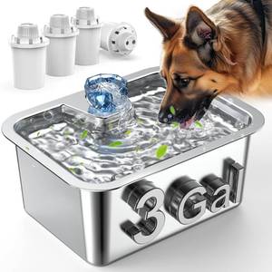 lot 3579 image: Lesotc Dog Water Fountain for Large Dogs, 11L3Galon Stainless Steel Large Pet Water Fountain with 4 Filters, Automatic Dog Water Bowl Dispenser, Ultra-Quiet Pump, Ideal for Multi-Pet Home