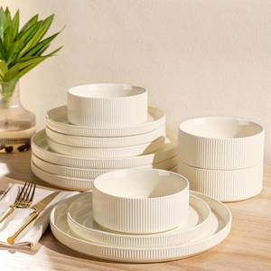 lot 3581 image: TheTerra Ceramic Dinnerware Sets for 4, 12 Pieces Porcelain Lightweight Plates and Bowls Sets, Scratch Resistant Dish Set, Oven & Microwave & Dishwasher Safe, Beige