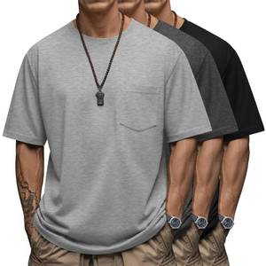 lot 4170 image: Ficerd 3 Pack Mens Big and Tall T-Shirt, Short Sleeve Pocket Basic Tee Crew Neck Lightweight Tops Solid Loose Fit Shirts(Black, Light Mixed Gray, Dark Mixed Gray,5X-Large)