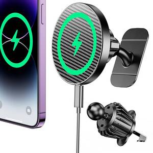 lot 4206 image: Coolpow for Magsafe Car Mount Charger��100% Stable��15W Magsafe Car Charger Magnetic Phone Holders for Your Car Accessories for Women Men car Phone Holder Wireless Car Charger for iPhone (Carbon Fiber)