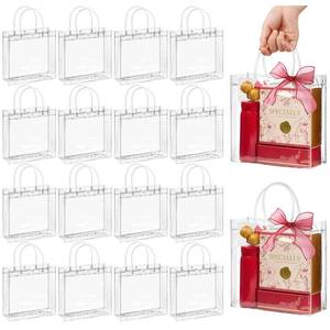 lot 4240 image: Jutieuo 24 PCS Clear Gift Bags with Handles, 7.9 x 7.9 x 3.2 Inches Reusable Plastic Goodie Bag Transparent Party Favor Bags Bulk for Weddings Birthdays Events, Classrooms & Celebrations